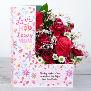 Mother's Day Flowercard with Dutch Roses and Pink and White Carnations.