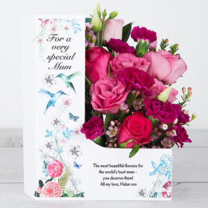 Mother's Day Flowers with Deep Water Roses, Lisianthus, Pink Wax Flower and Sweet Spray Carnations