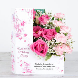 Pink Lisianthus and Spray Carnations with Gypsophila and Pittosporum Mother's Day Flowercard